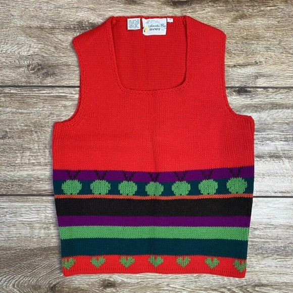 Red Apple Print Sweater Vest Size M Granny - Picture 3 of 7